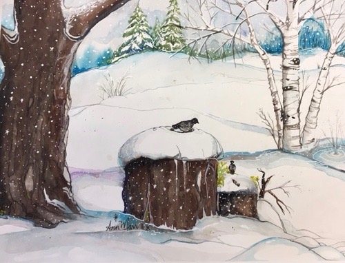 Winter trees painting by Ann Marr